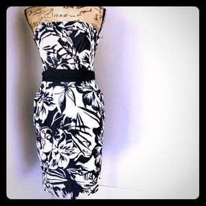 WHBM Strapless Printed Dress with Sash Belt Size 0